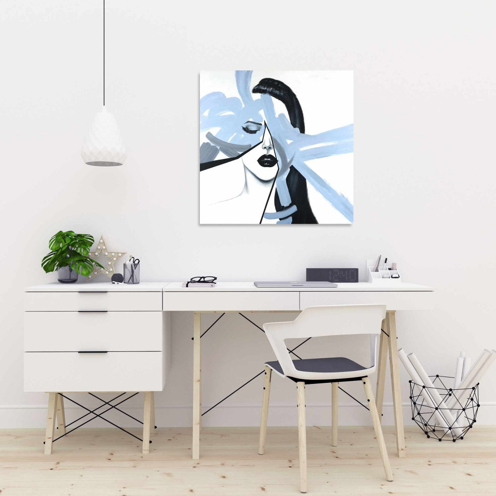 Abstract Blue Woman Portrait Canvas - Bedroom Blue Beauty Decor