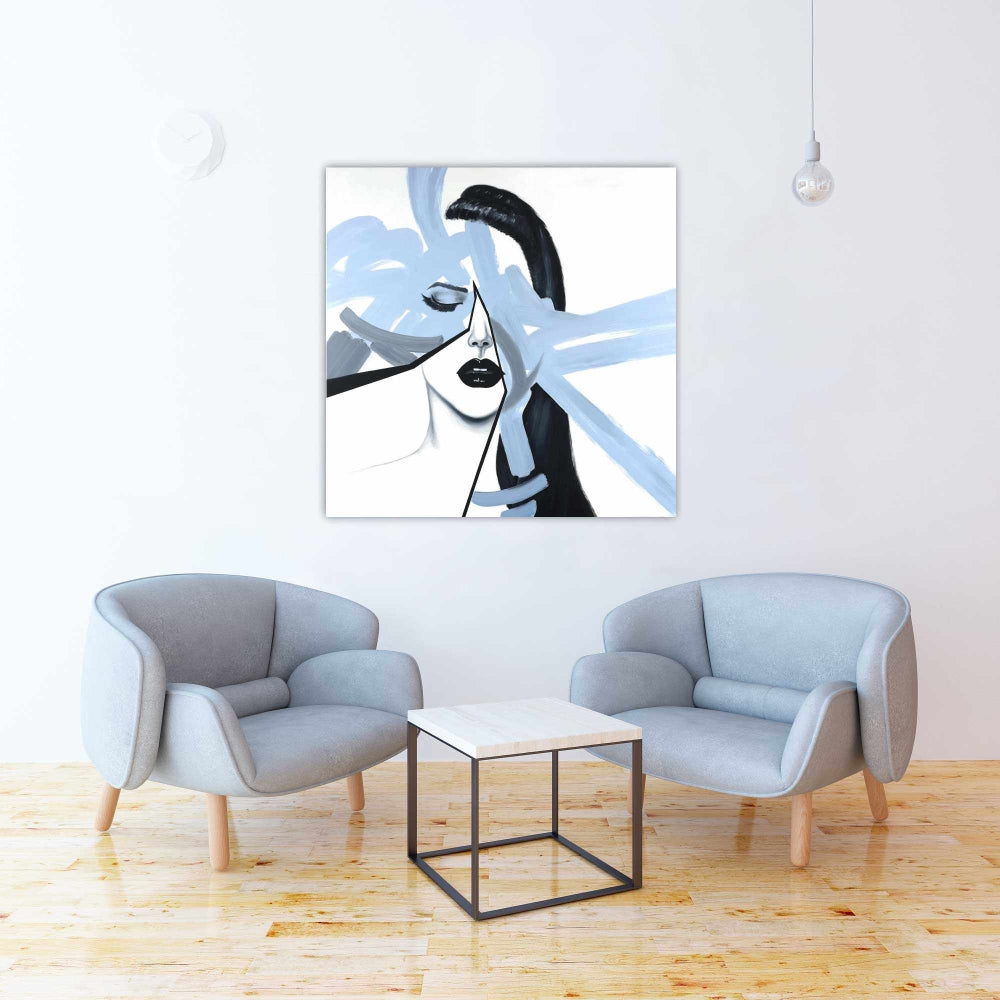 Abstract Blue Woman Portrait Canvas - Bedroom Blue Beauty Decor