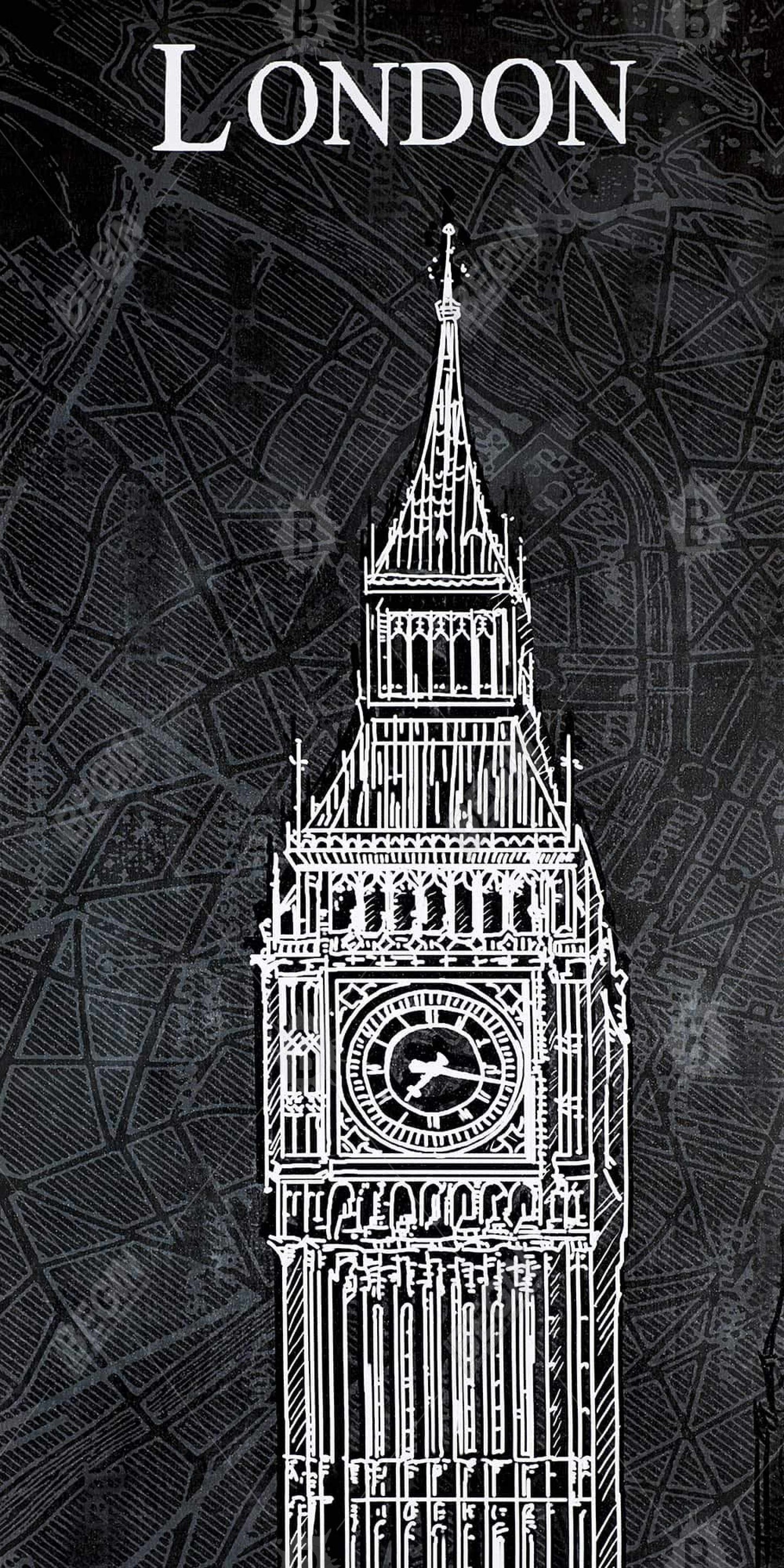 Big Ben Sketch Gray Framed Canvas | Industrial Home Decor