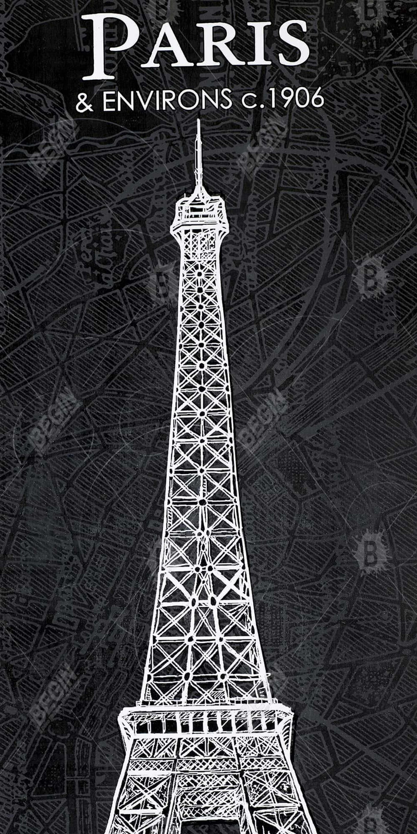 Eiffel Tower Sketch Canvas | Gray Industrial Framed Wall Art