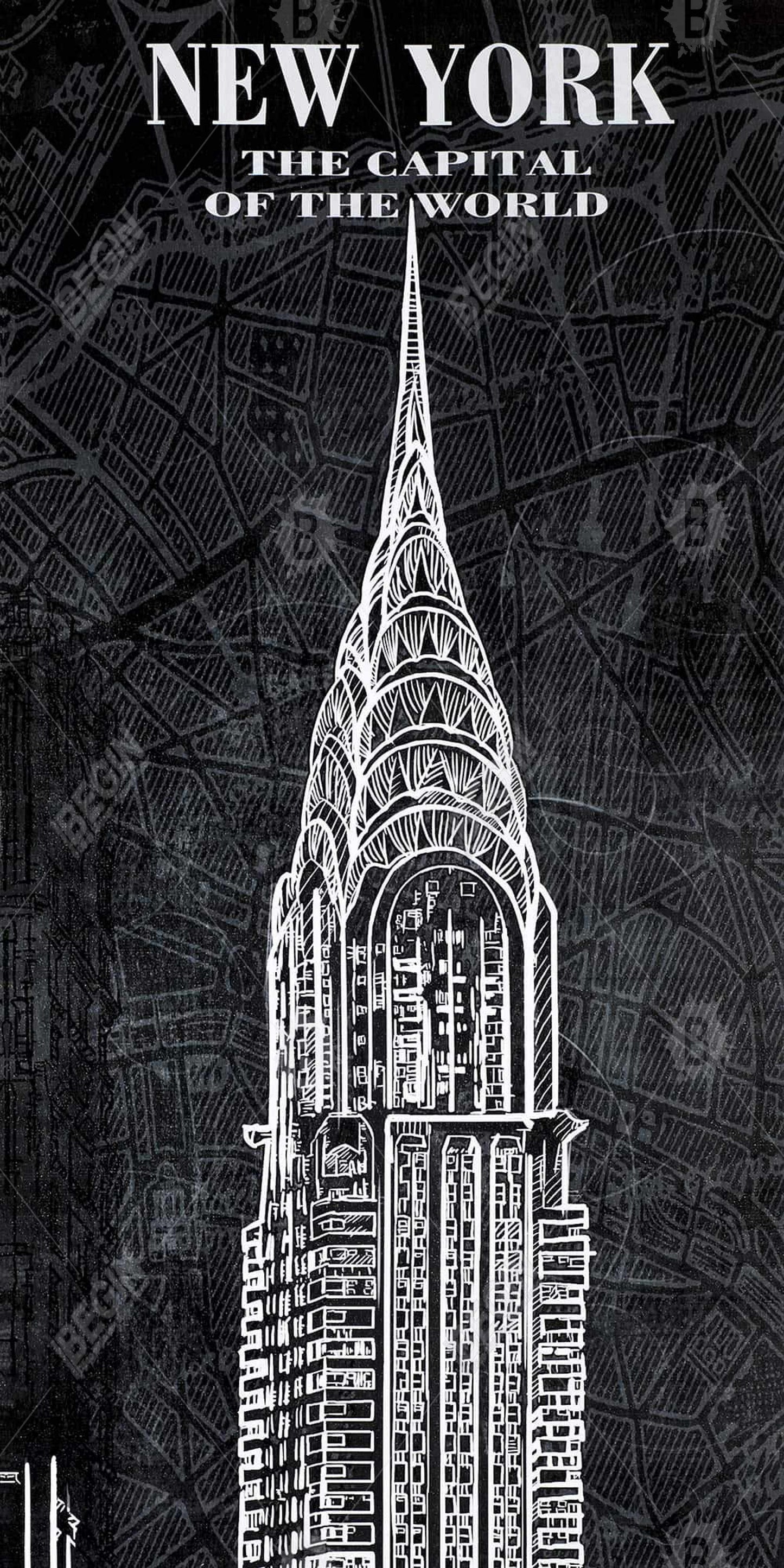 Croquis sur toile de la tour Chrystler - Décoration de salon industriel