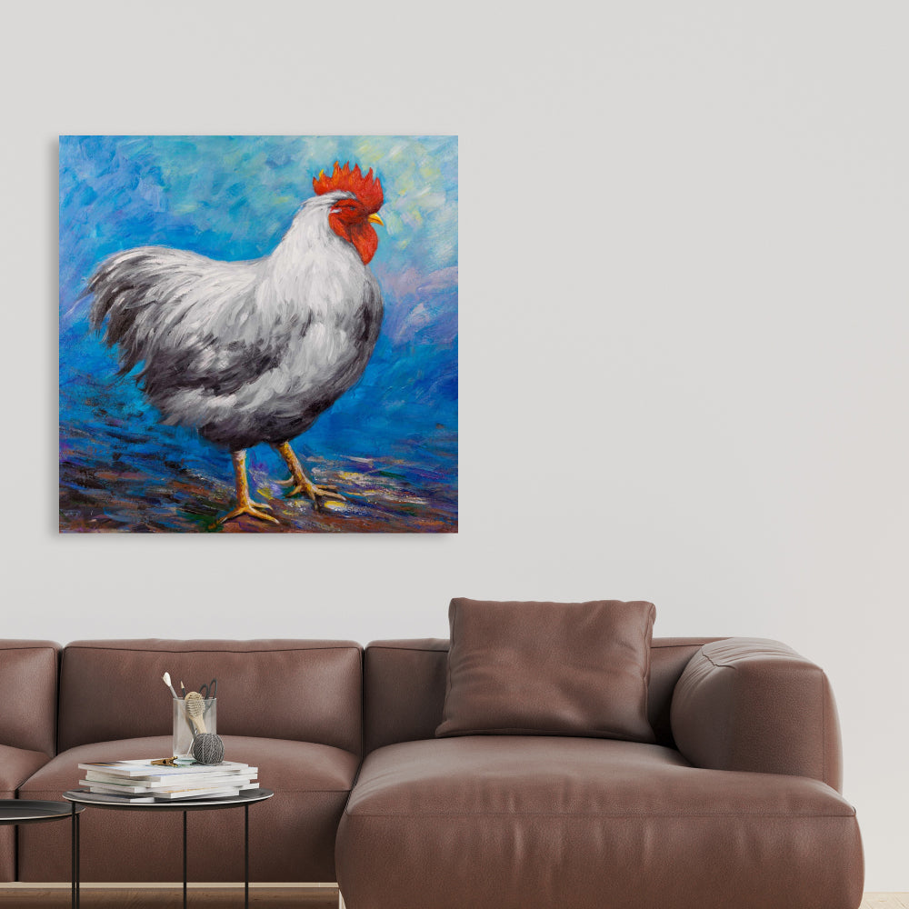Toile Coq gris | Décoration d'intérieur avec animaux de la ferme bleus