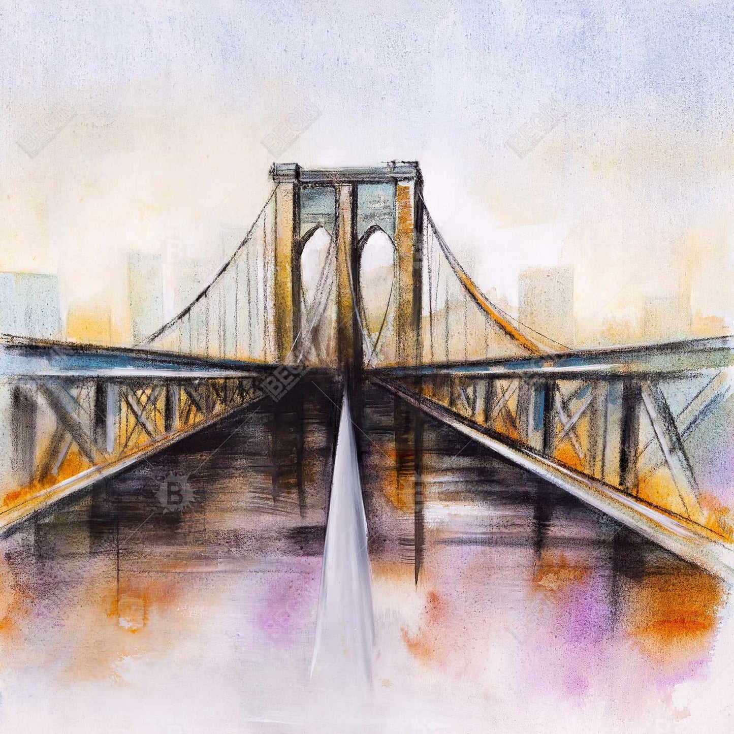 Colorful Brooklyn Bridge Romantic Blue Canvas - Home Decor