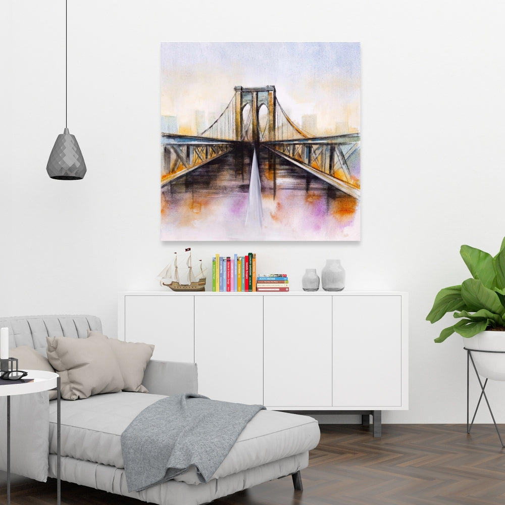 Colorful Brooklyn Bridge Romantic Blue Canvas - Home Decor