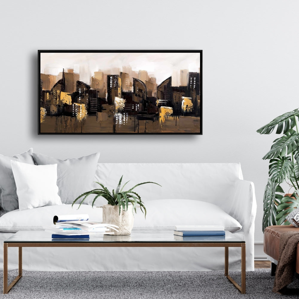 Brown Abstract Cityscape Canvas | Urban Home Decor Framed
