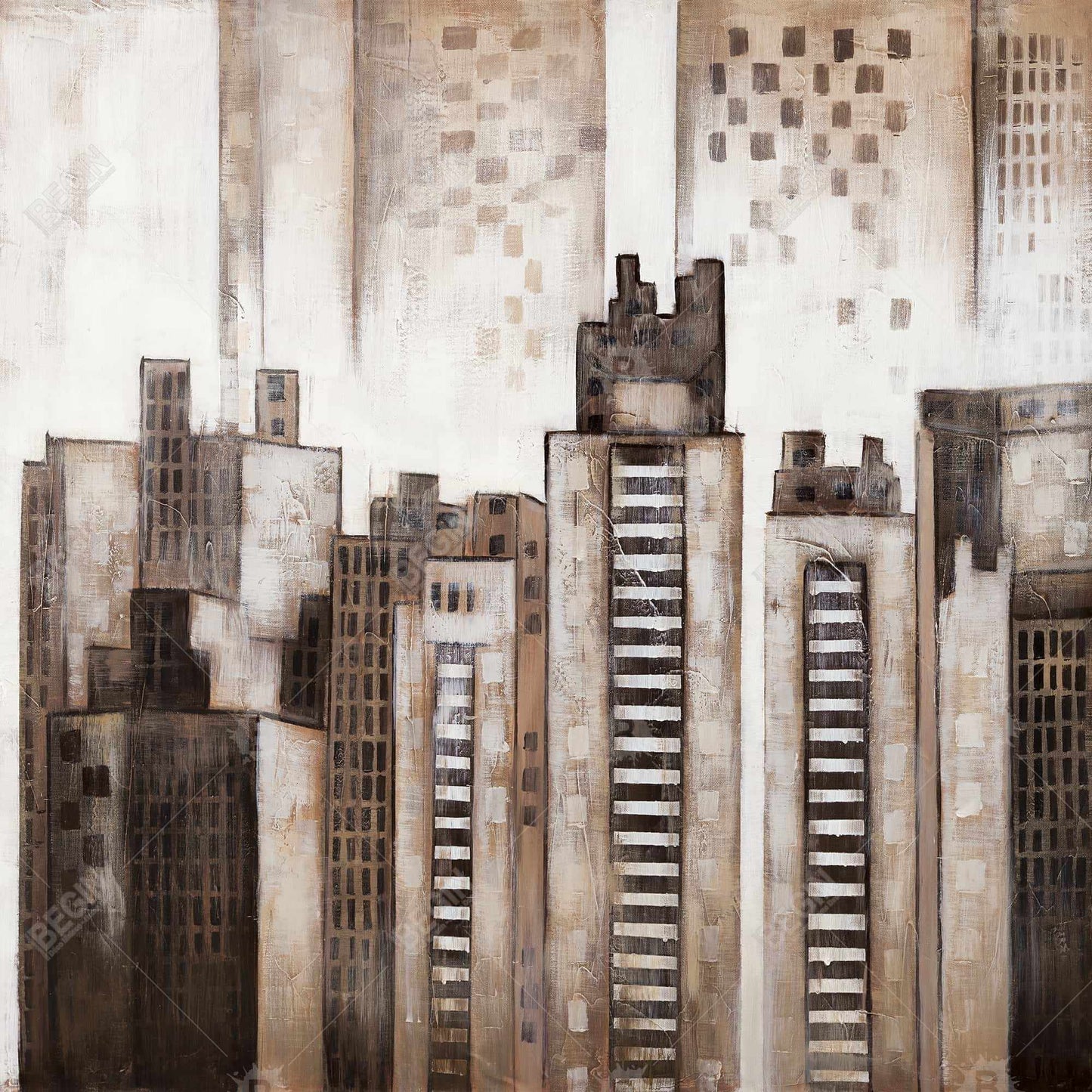 Brown Building Cities Canvas | Square City Home Decor Art