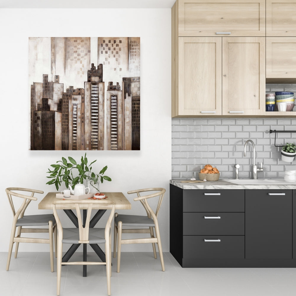 Brown Building Cities Canvas | Square City Home Decor Art