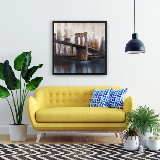 Toile bleue « Pont de Brooklyn urbain » | Décoration murale encadrée