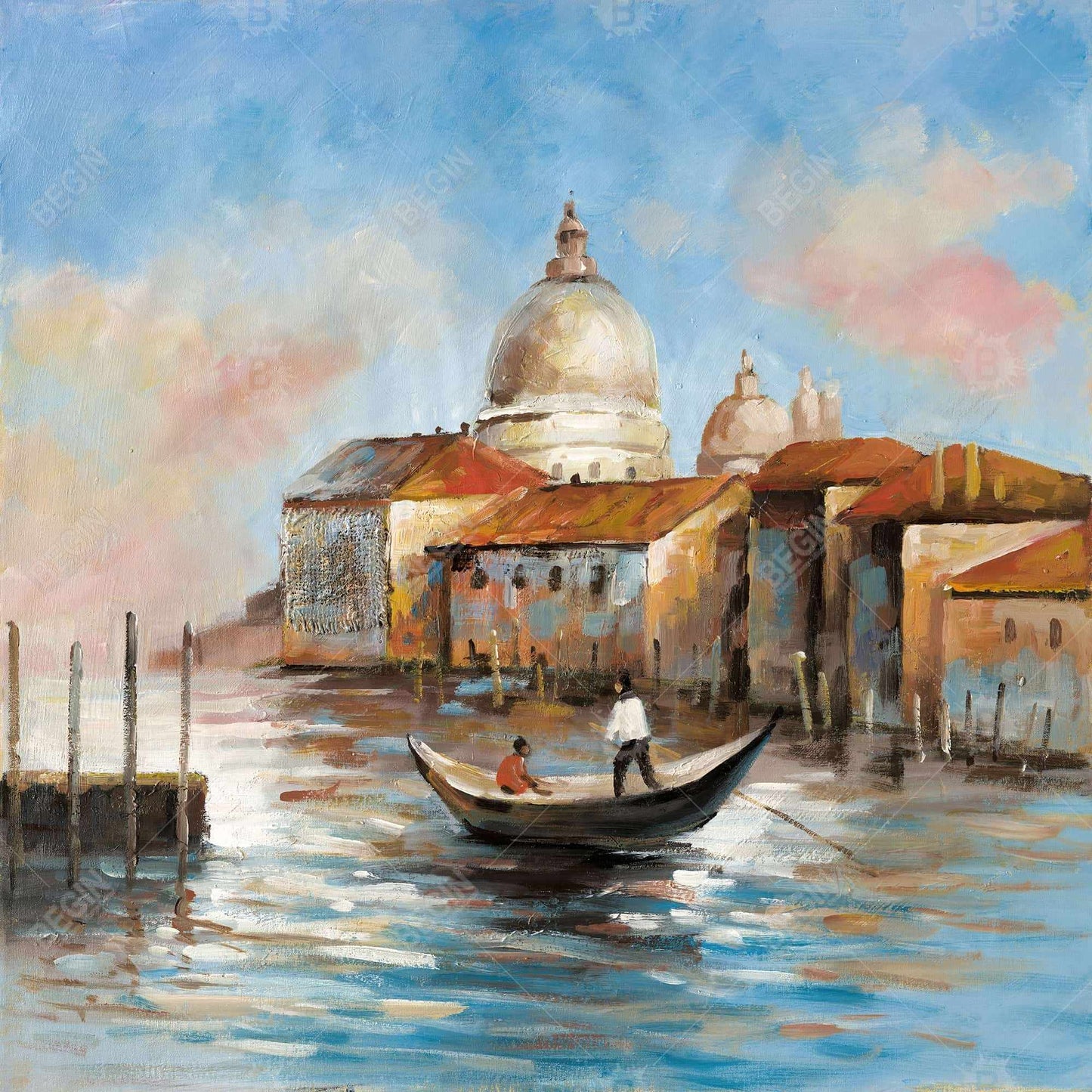 Modern Bedroom Canvas - Two Europeans on a Gondola Artwork