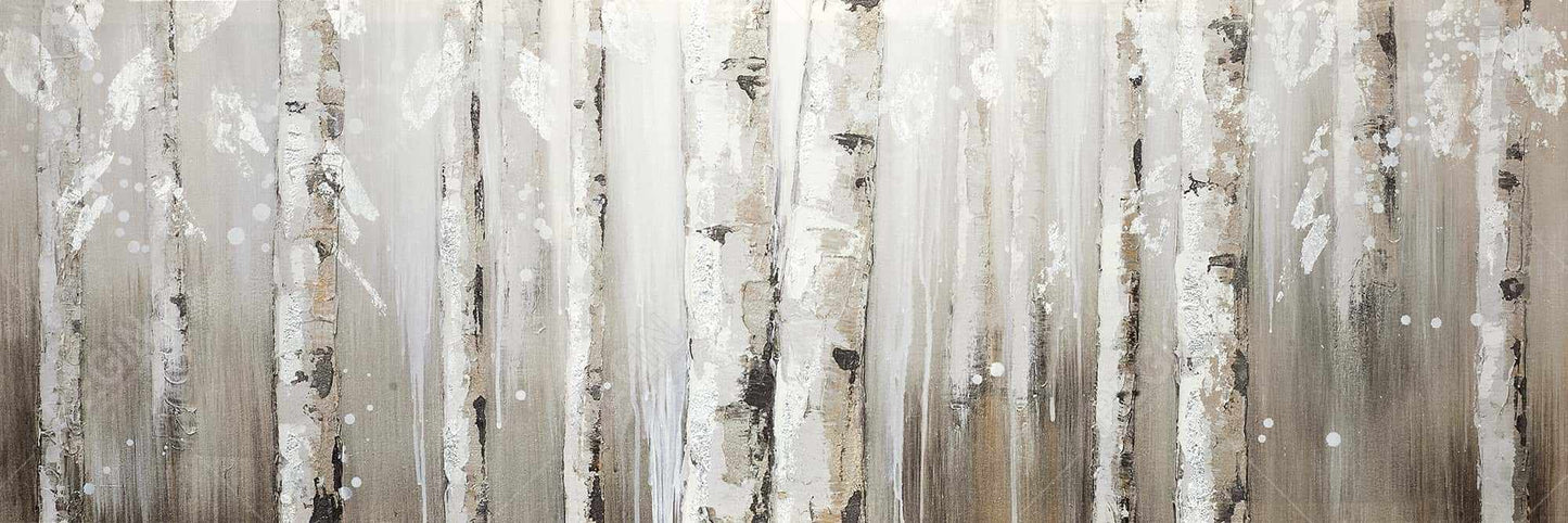 White Birches on Gray Canvas - Botanical Bedroom Wall Art