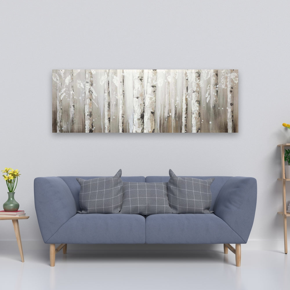 White Birches on Gray Canvas - Botanical Bedroom Wall Art