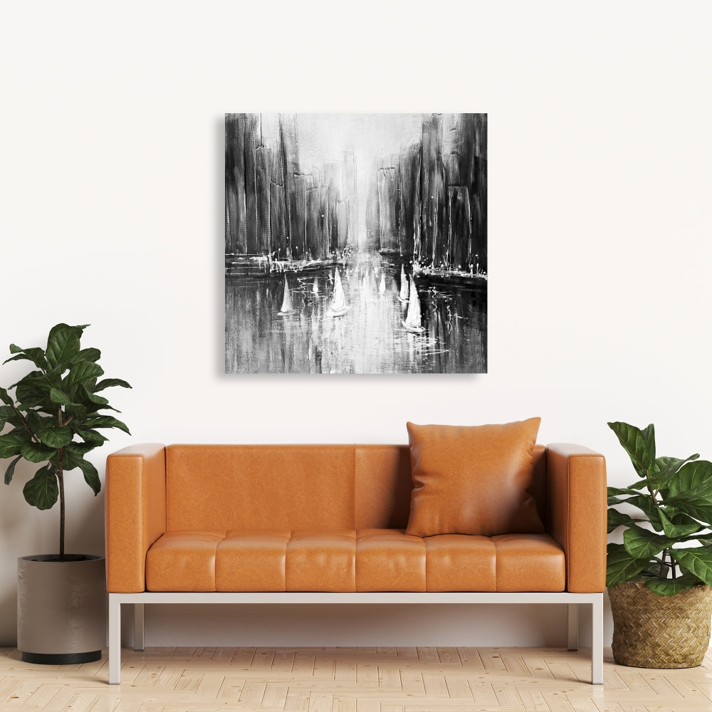 Coastal Bedroom White Canvas - Grayscale Boats Home Decor