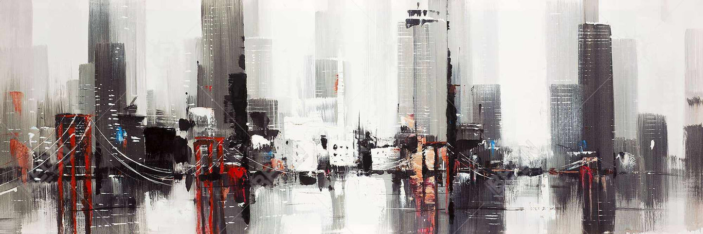 Industrial Gray Bedroom Canvas | Abstract City with Bridge