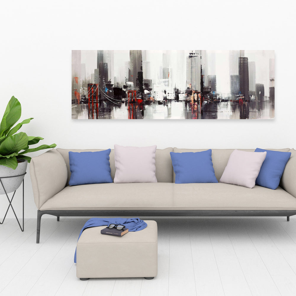 Industrial Gray Bedroom Canvas | Abstract City with Bridge