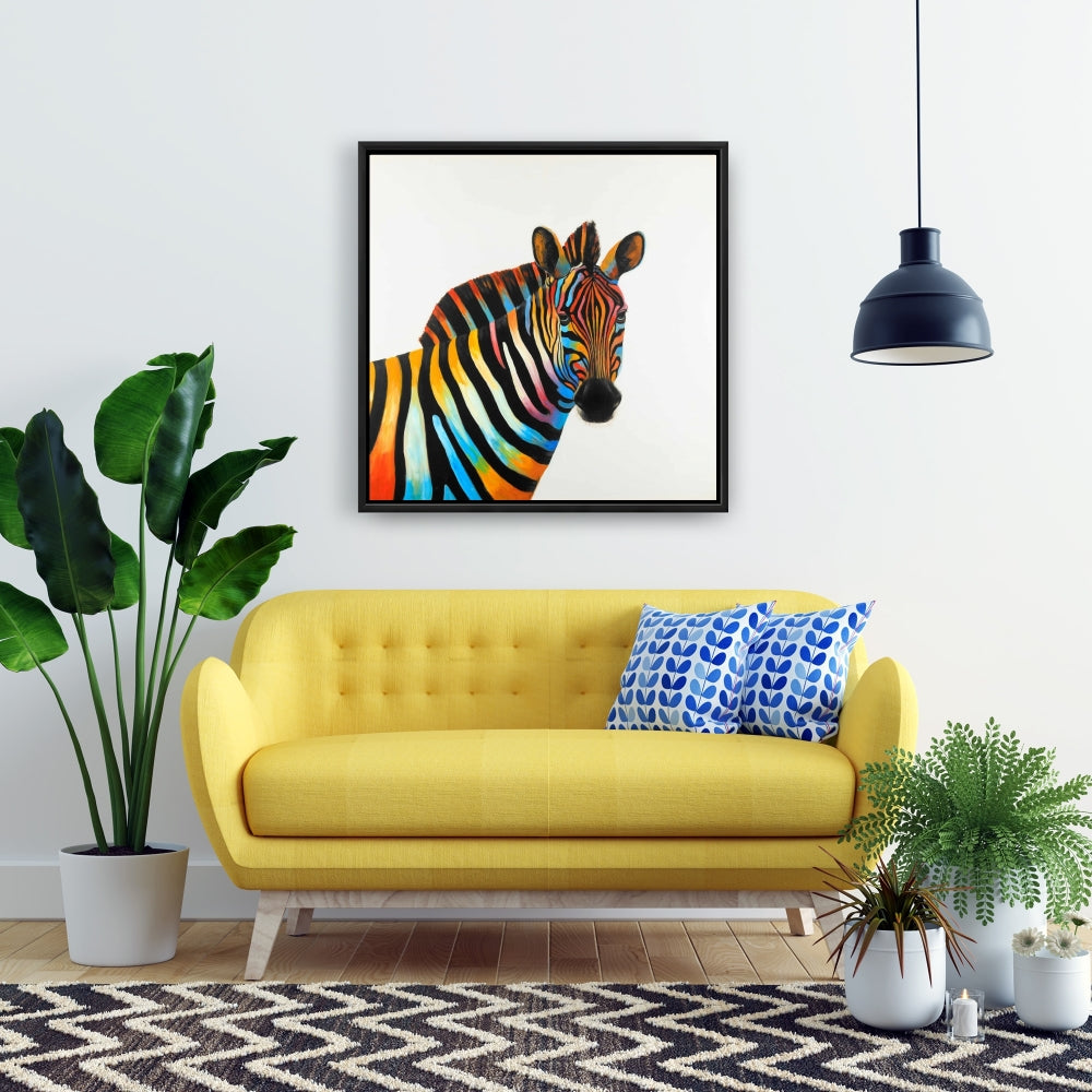 Toile encadrée colorée représentant un profil de zèbre – Décoration d'intérieur animalière bleue
