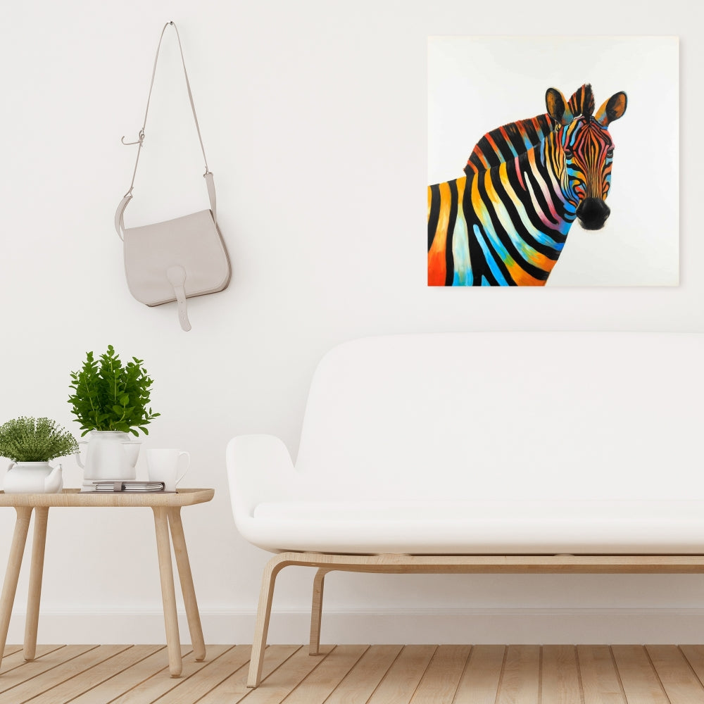 Colorful Zebra Canvas - Bedroom Wildlife Blue Home Decor