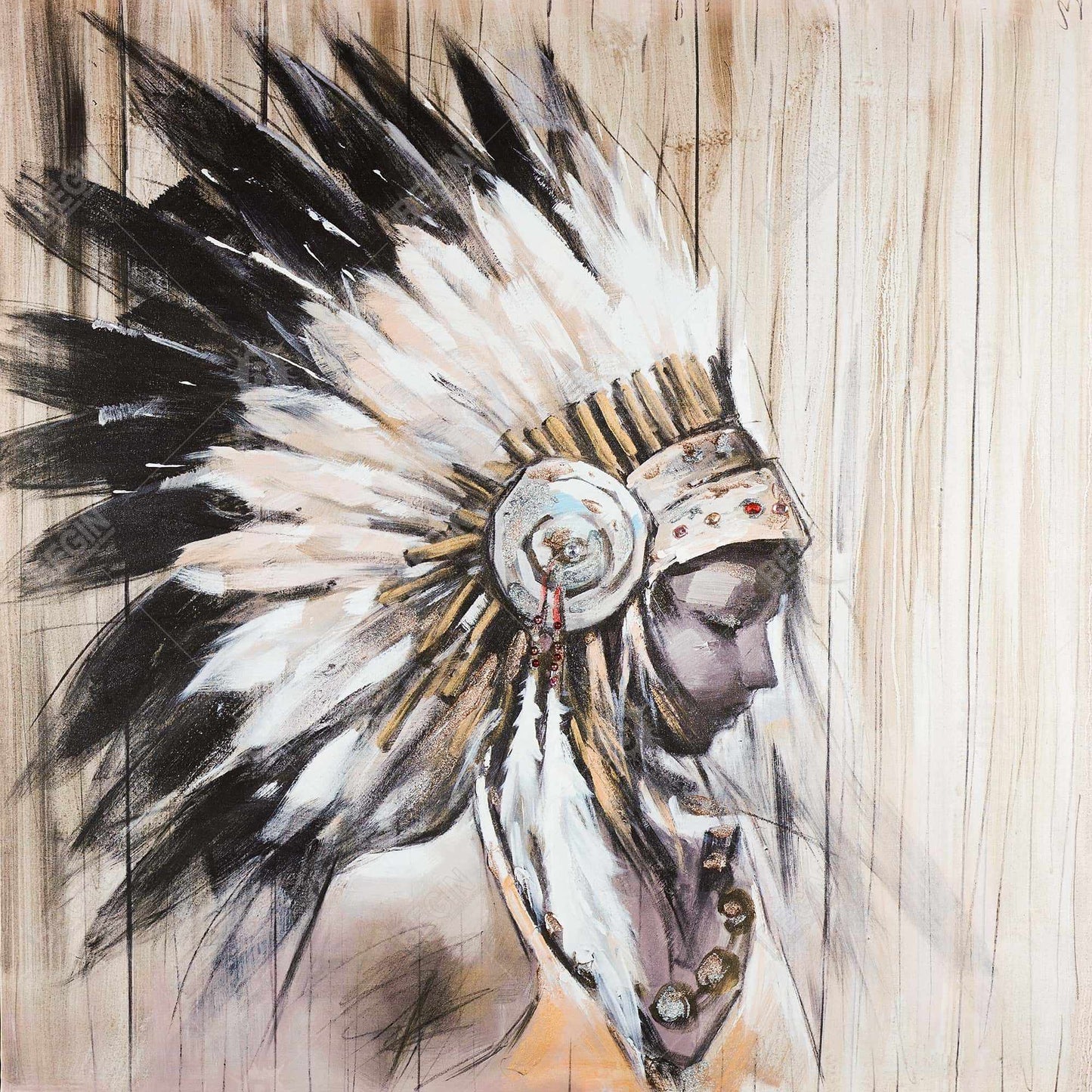 Indian Headdress Chief Canvas | Spiritual Bedroom Wall Decor