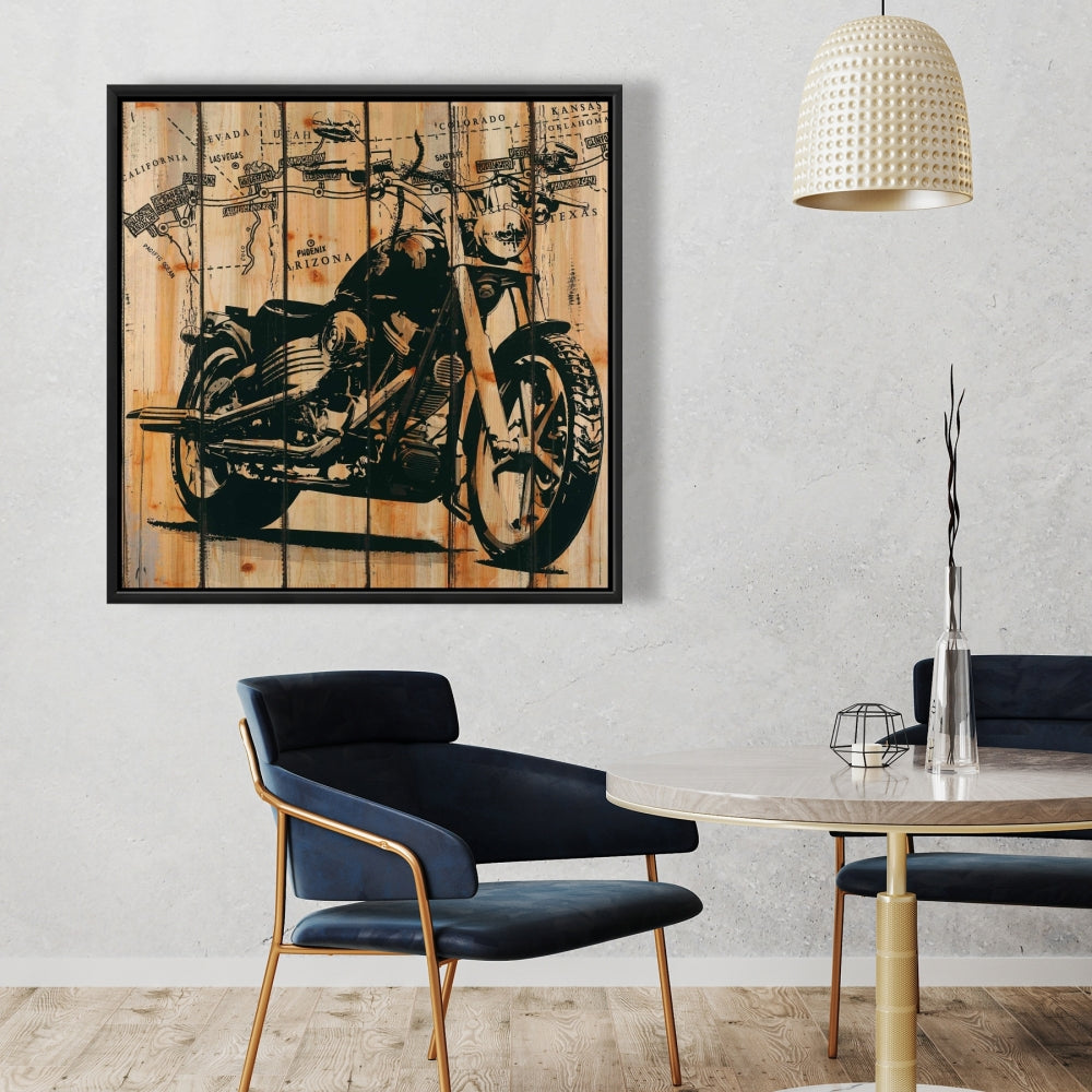Moto sur toile de fond bois | Décoration d'intérieur pour homme