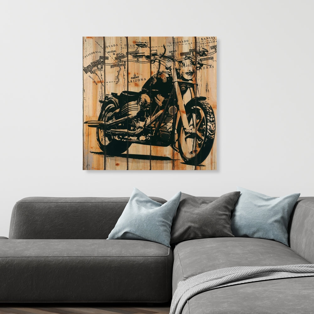 Motorcycle on Wood Background Canvas | Man Cave Home Decor