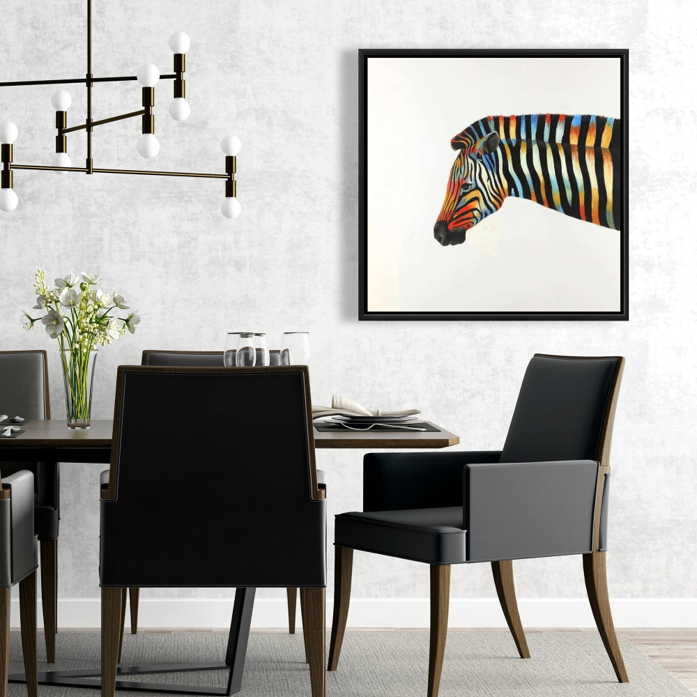 Toile encadrée Zèbre coloré | Art animalier exotique pour la décoration intérieure