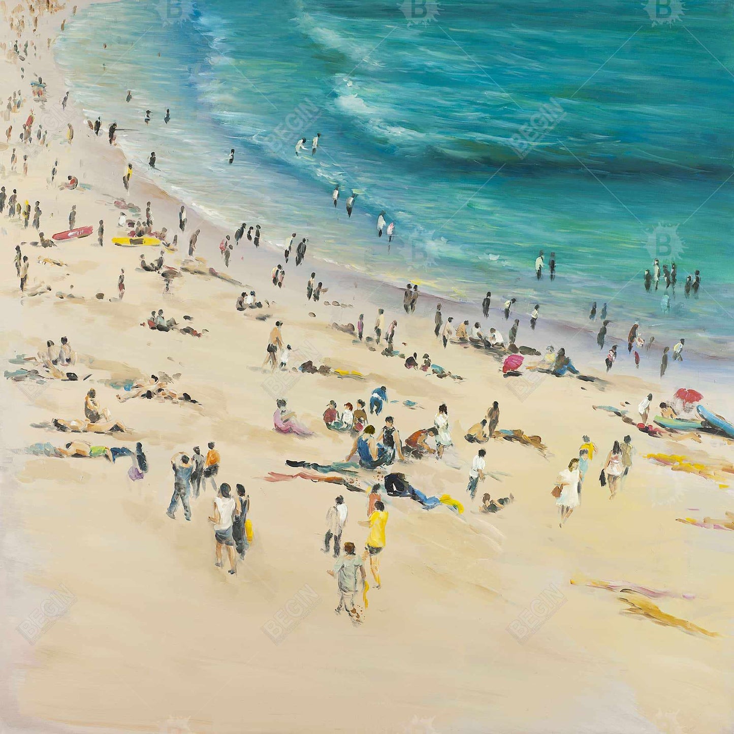 Foule estivale à la plage | Toile encadrée « Mer turquoise »