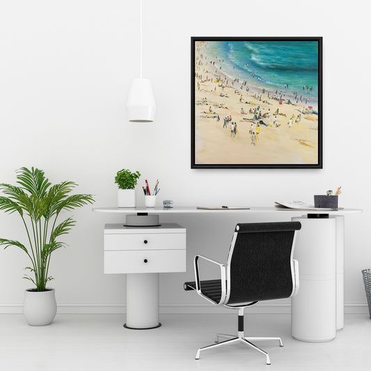 Foule estivale à la plage | Toile encadrée « Mer turquoise »