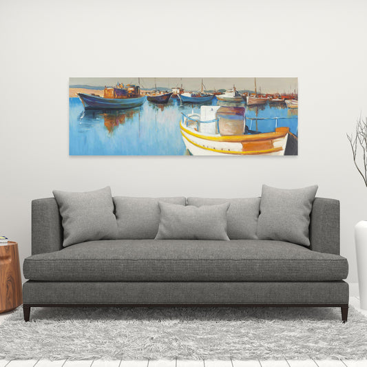 Fishing Boats at the Marina Canvas - Coastal Blue Decor