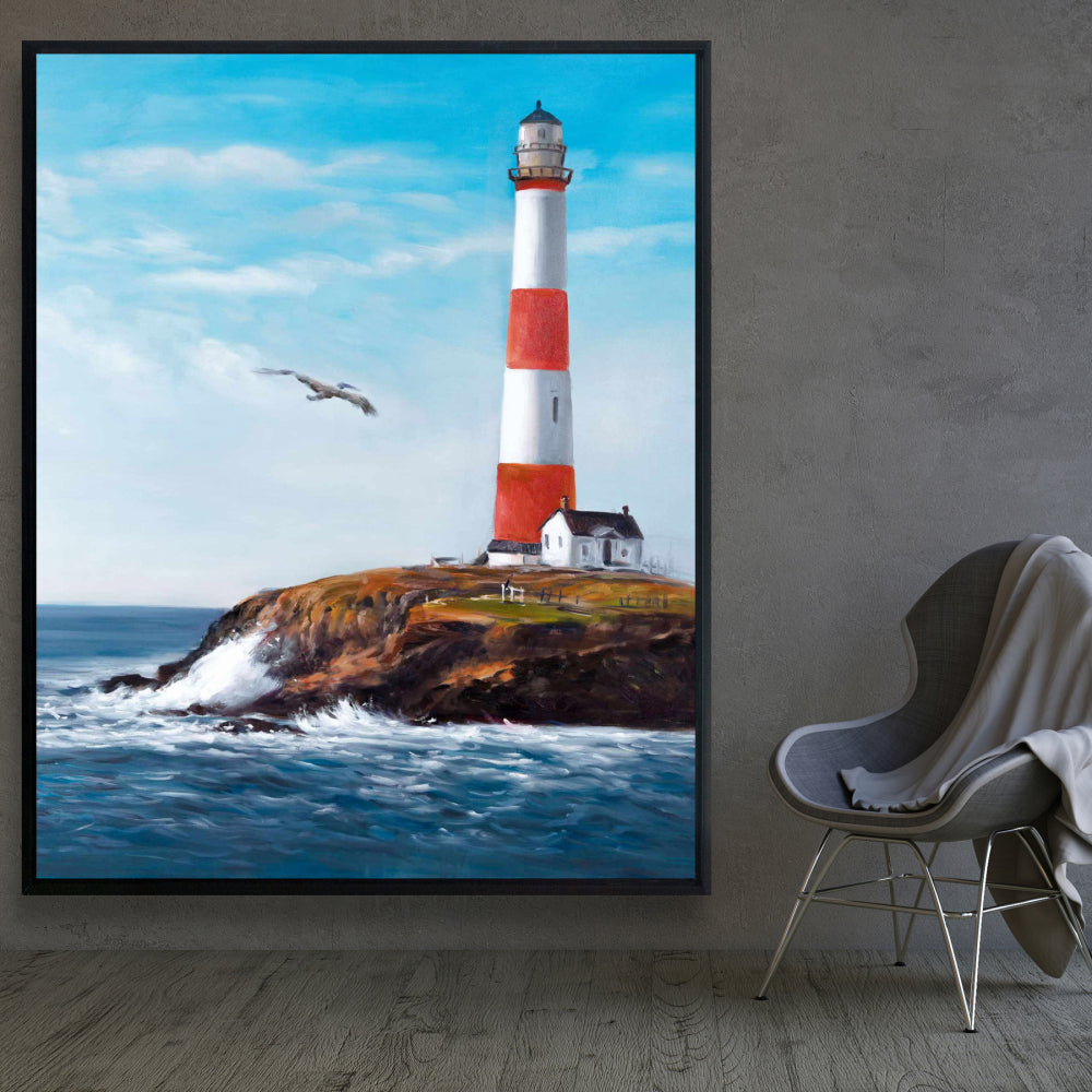 Lighthouse at the Edge of the Sea - Coastal Blue Canvas Art