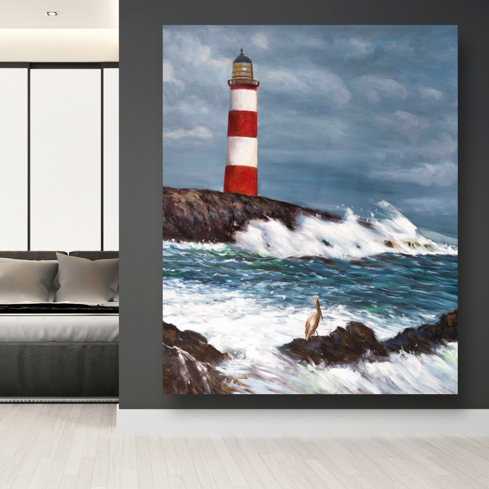 Lighthouse at the Edge of the Sea Canvas - Blue Bedroom Decor