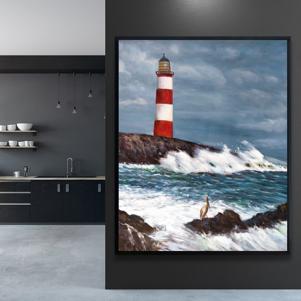 Lighthouse at the Edge of the Sea | Coastal Framed Canvas Decor