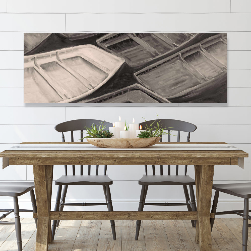 Small Canoes Sepia Style Canvas - Contemporary Boat Brown Decor