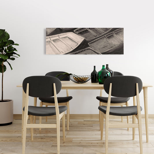 Small Canoes Sepia Style Canvas - Contemporary Boat Brown Decor