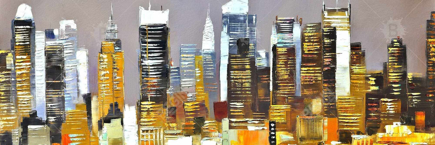 Texturized Skyscrapers by Night | Brown Canvas Wall Art