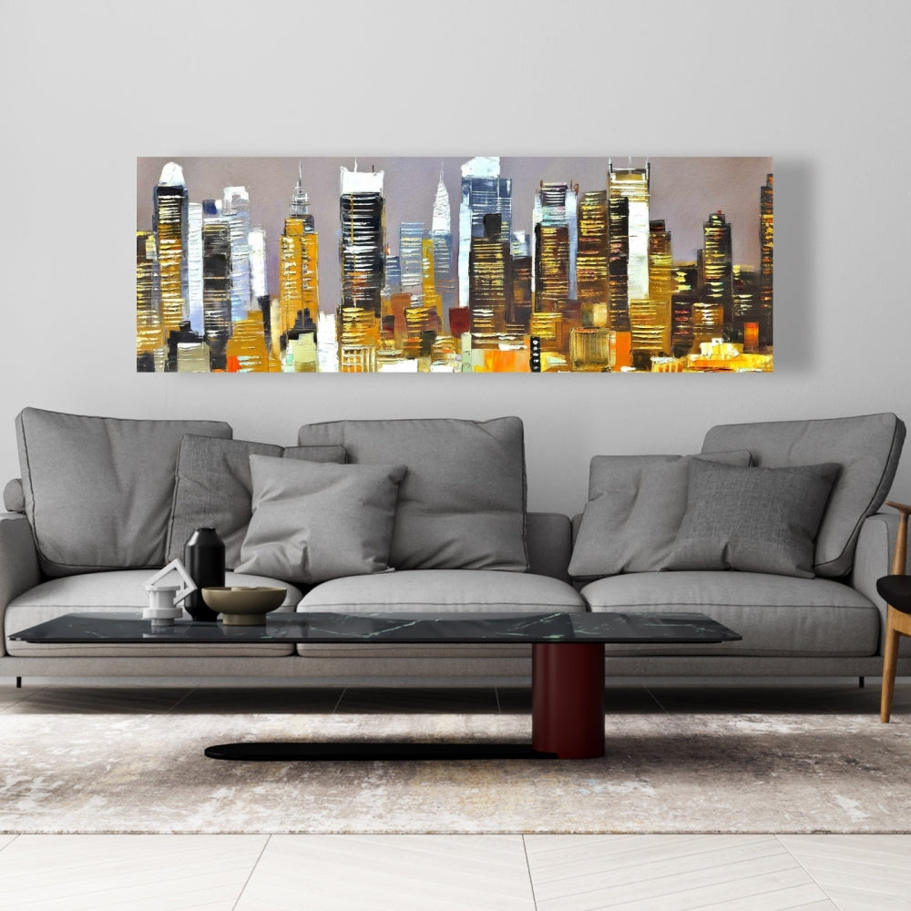 Texturized Skyscrapers by Night | Brown Canvas Wall Art