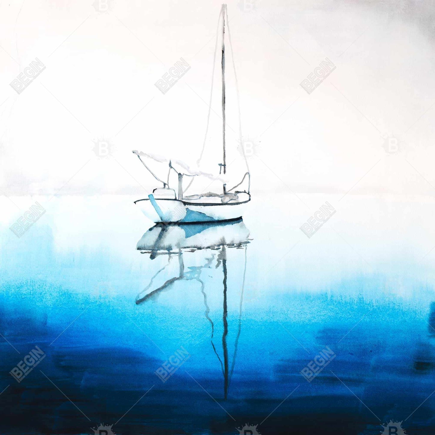 White Boat Canvas - Coastal Bedroom Decor | Deep Blue Water Art