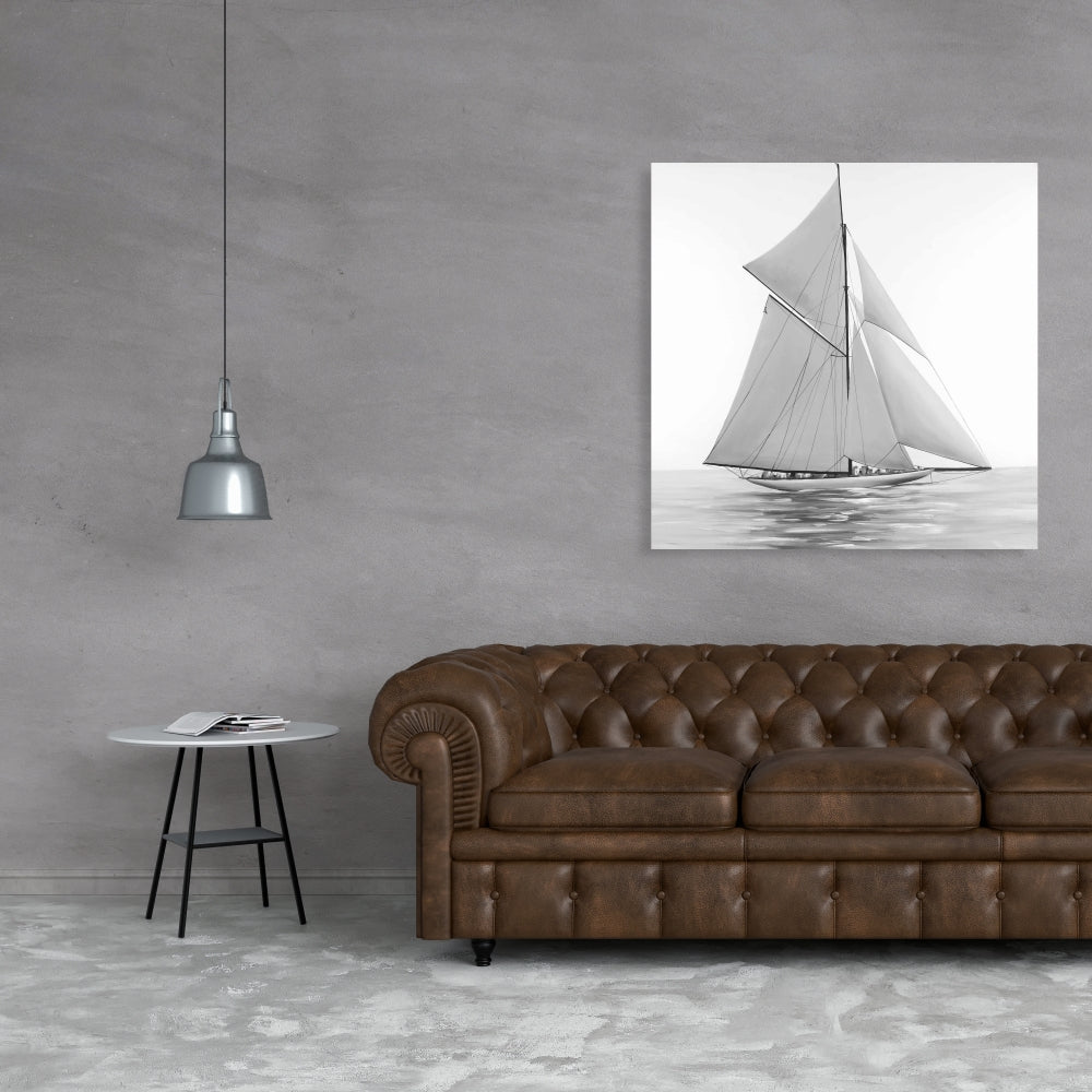 Toile monochrome représentant un voilier – Décoration d'intérieur côtière