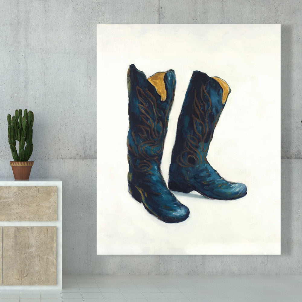 Bottes de cowboy en cuir - Chaussures tendance en toile bleue décoratives