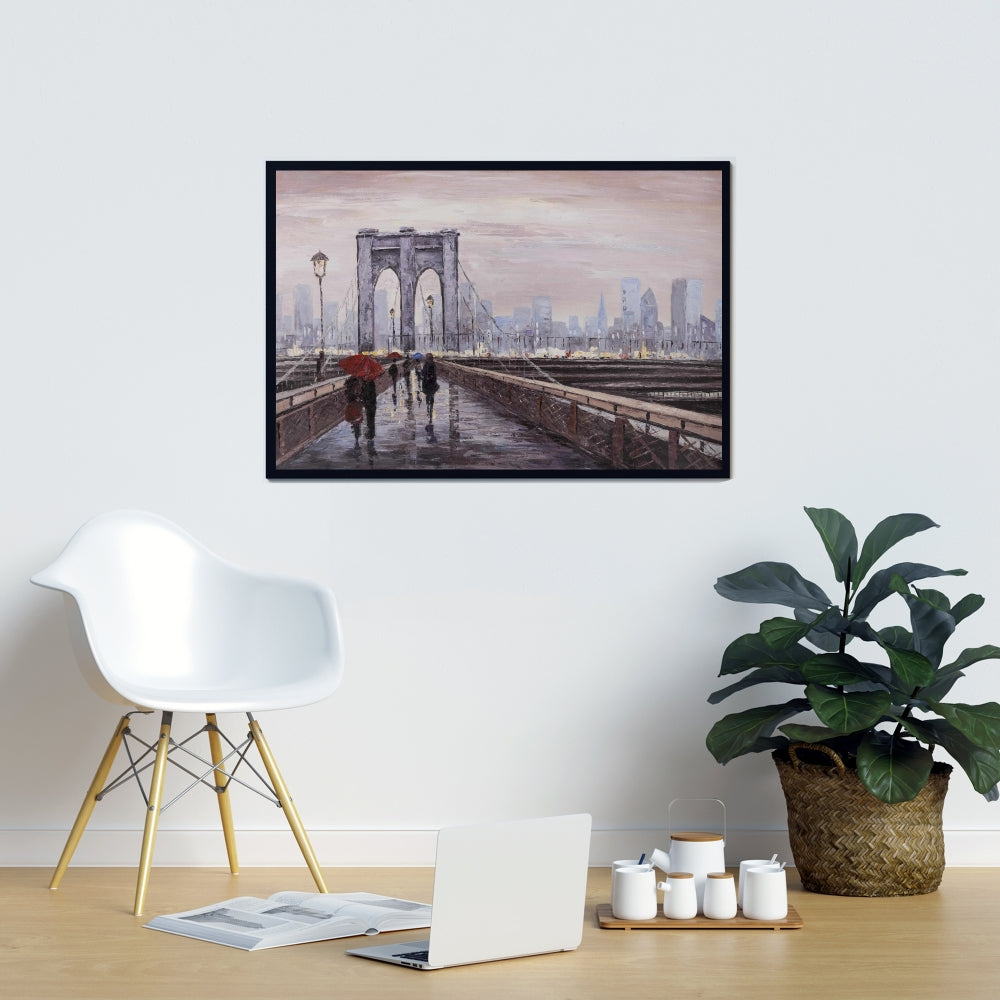 Brooklyn Bridge Canvas | Gray Framed Wall Art for Home Decor