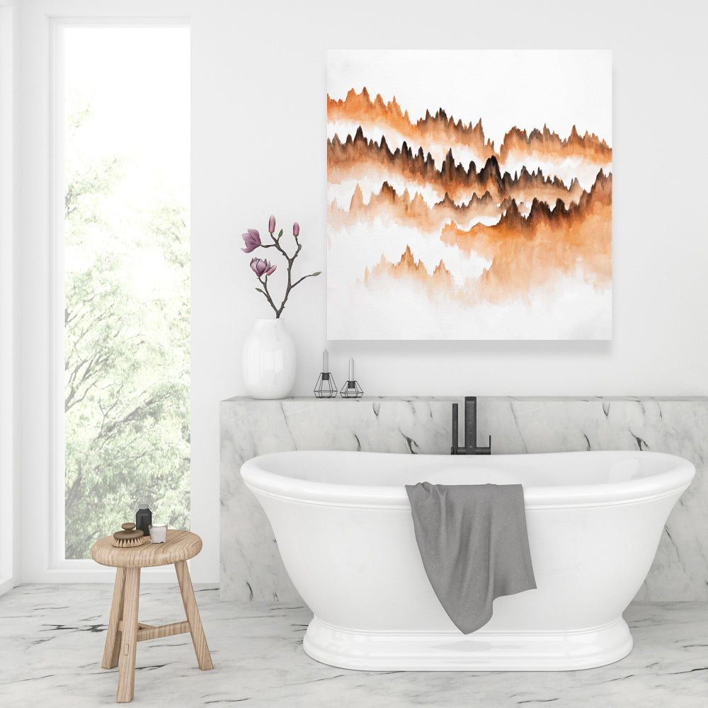 Mountain of Fir Trees Landscape Canvas - Brown Minimalist Decor