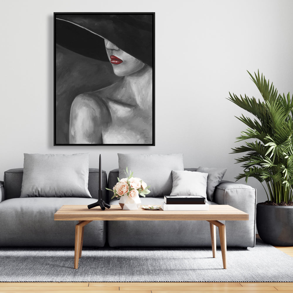 Femme mystérieuse au chapeau | Toile romantique | Décoration d'intérieur