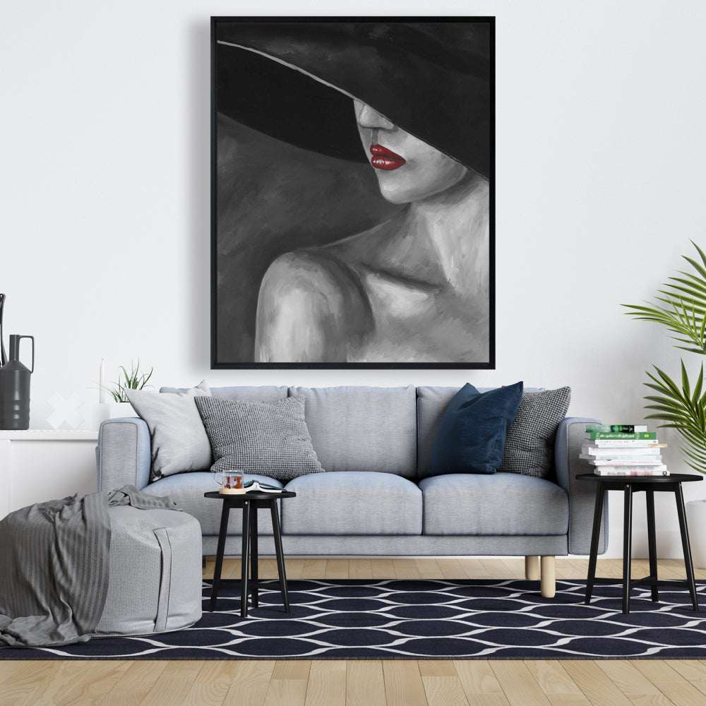 Femme mystérieuse au chapeau | Toile romantique | Décoration d'intérieur