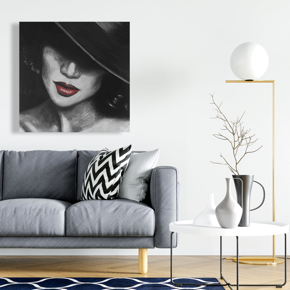 Romantic Bedroom Canvas - Mysterious Red Lips Lady Decor