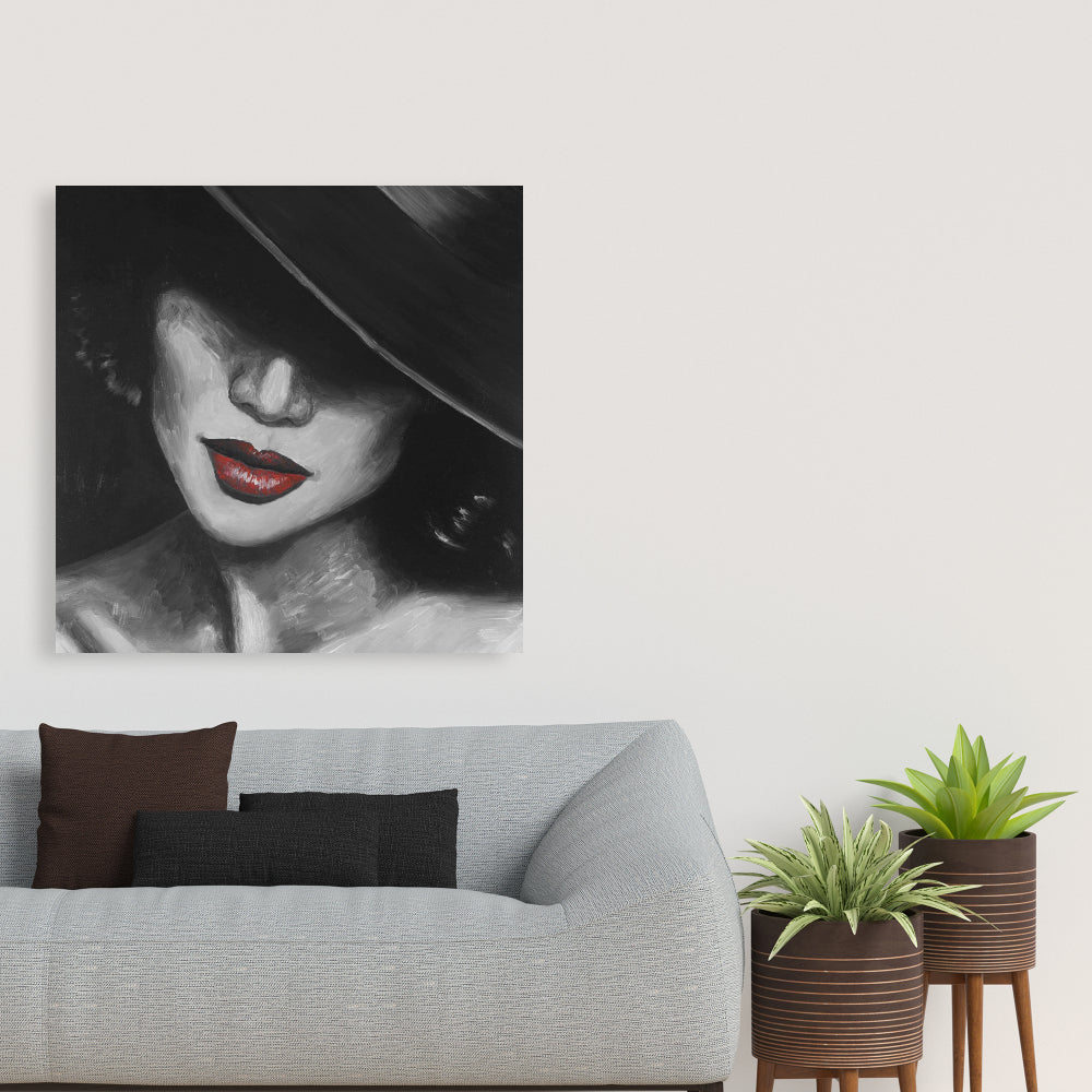 Romantic Bedroom Canvas - Mysterious Red Lips Lady Decor