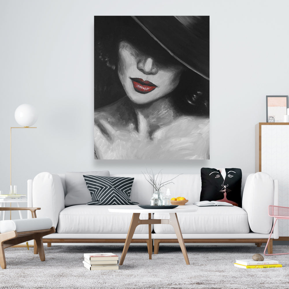 Romantic Bedroom Canvas - Mysterious Red Lips Lady Decor