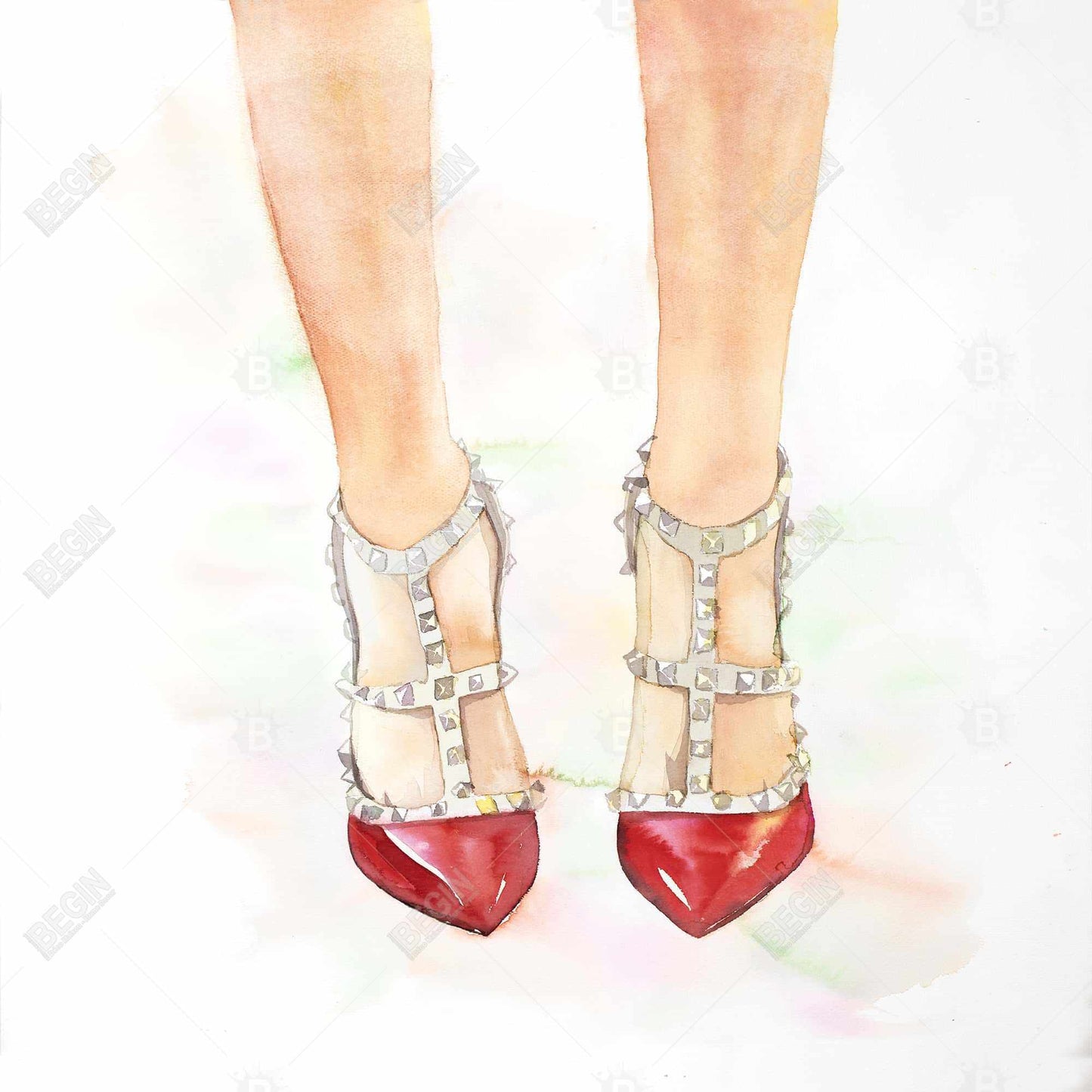 Red Studded High Heels Canvas | Fashion Shoes Home Decor