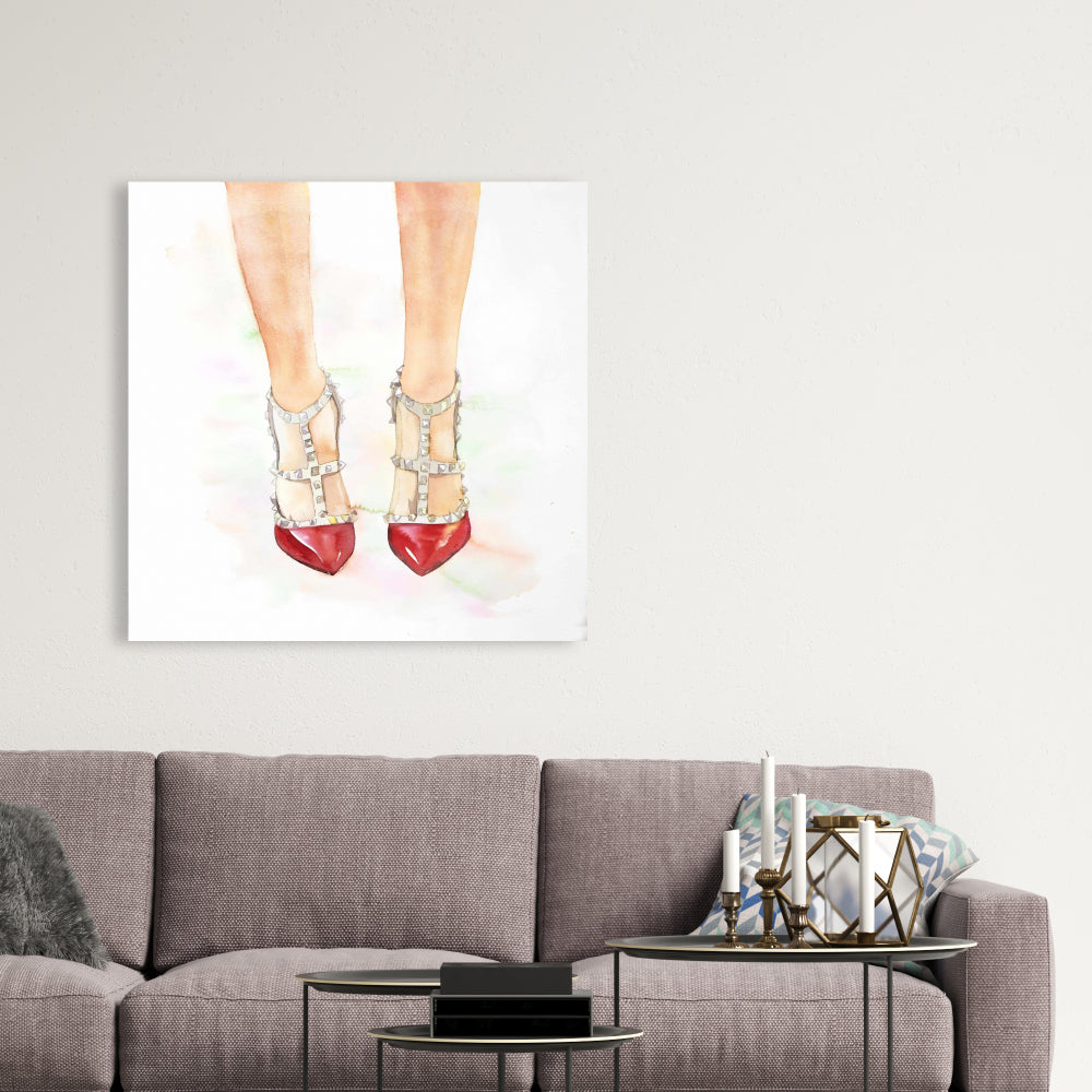Red Studded High Heels Canvas | Fashion Shoes Home Decor
