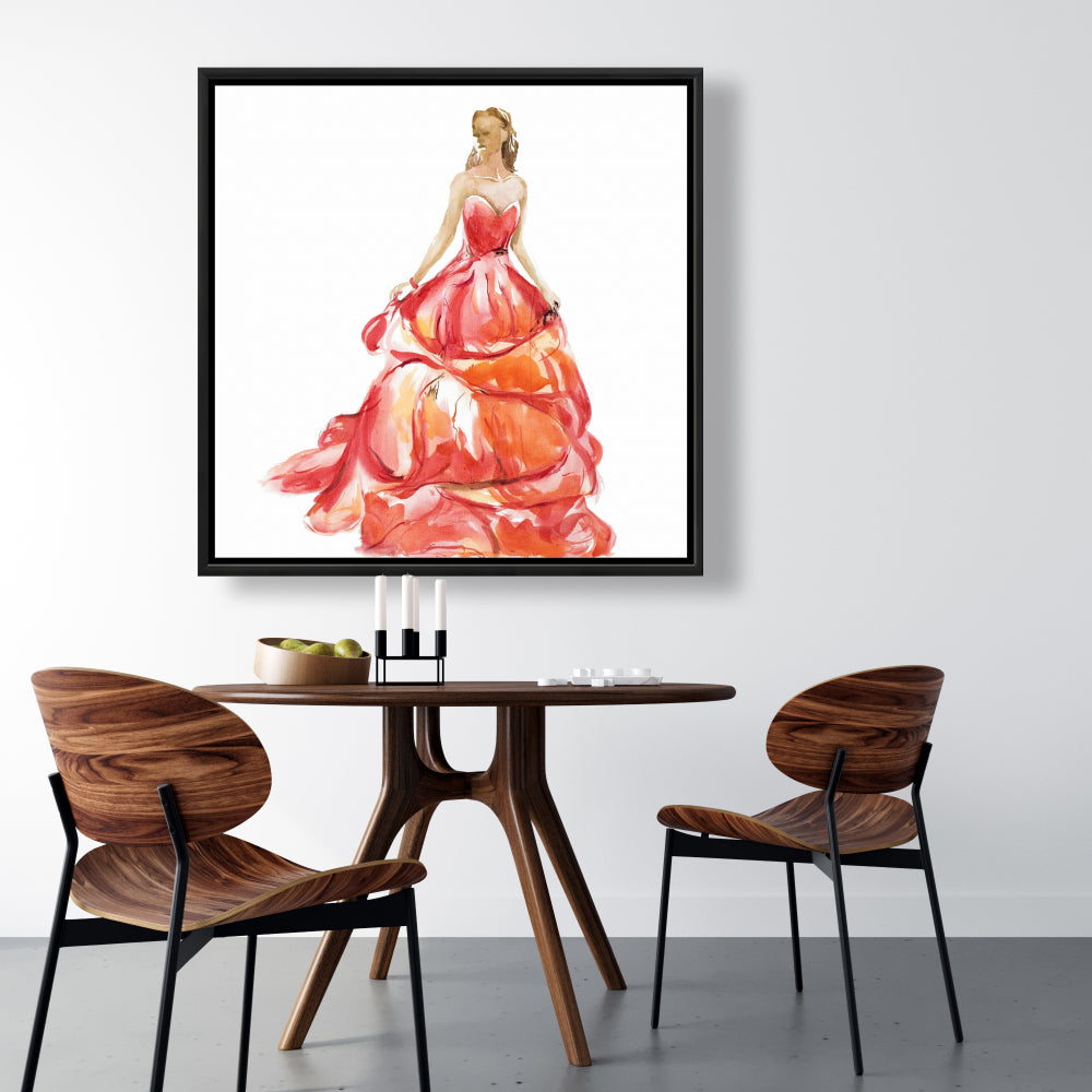 Magnifique robe de bal rouge sur toile | Décoration d'intérieur romantique