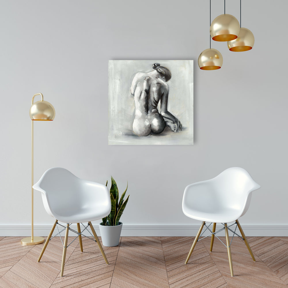 Gray Bedroom Canvas - Nude Woman from Behind Home Decor Art