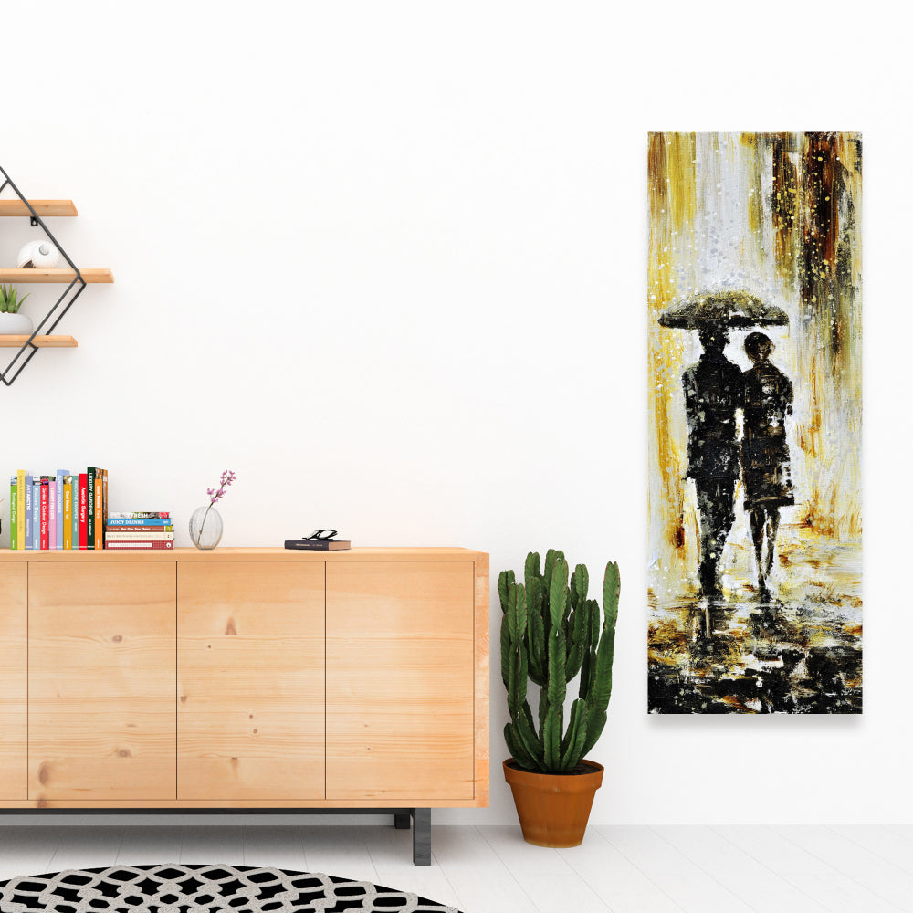 Couple Under the Rain Canvas - Industrial Bedroom Wall Art