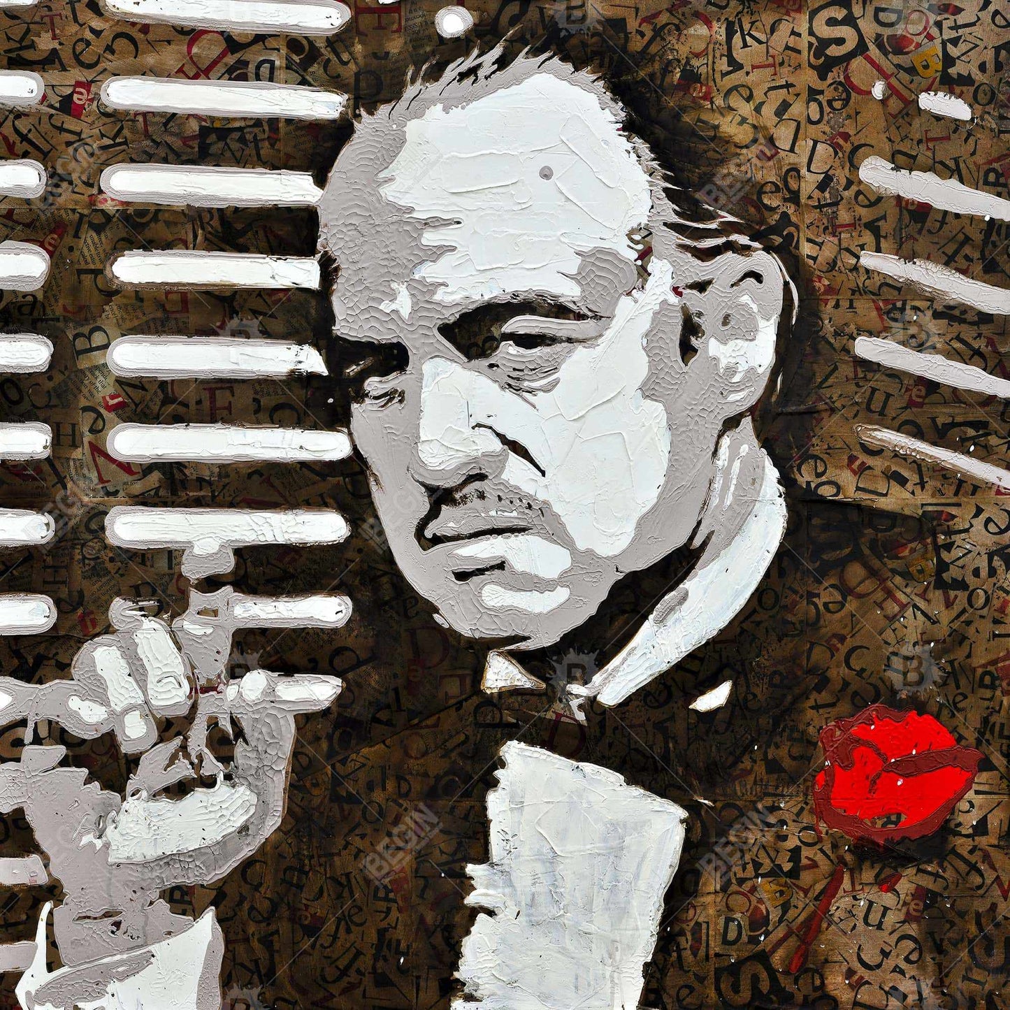 Brown Figurative Bedroom Canvas - Black and White The Godfather